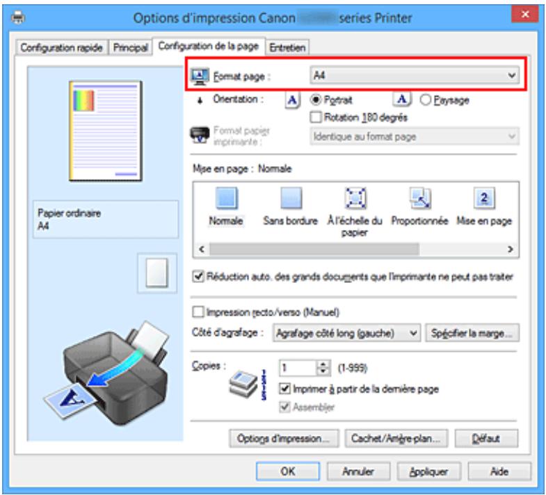 CANON G2501 - Définition d'un Format page et d'une Orientation - 1