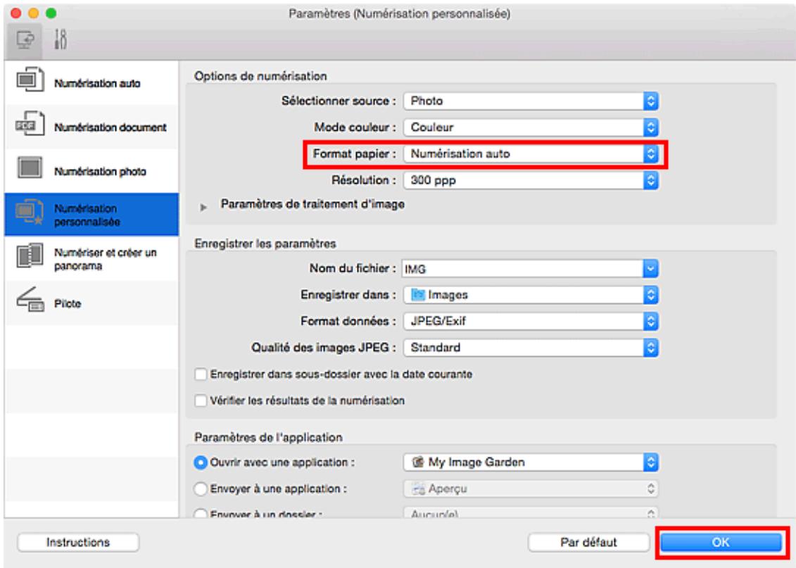 CANON G2501 - Sélectionnez Numérisation auto pour Format papier, puis cliquez sur OK. - 1