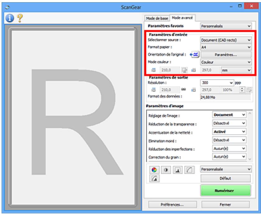 CANON G2501 - Paramètres d'entrée - 1