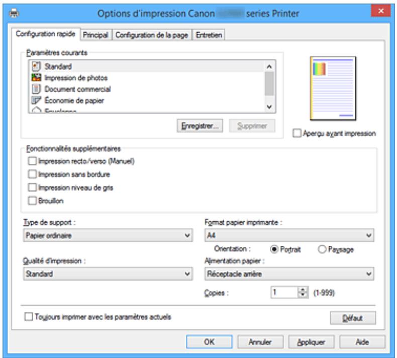 CANON G2501 - Description de l'onglet Configuration rapide - 1