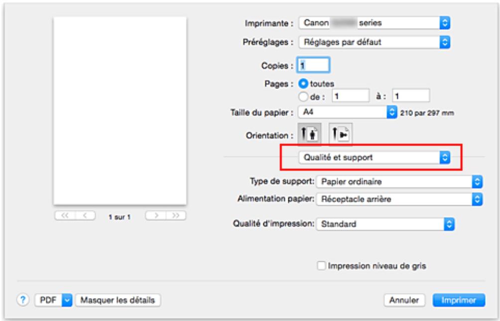 CANON G2501 - Sélectionnez Qualité et support dans le menu déroulant - 1