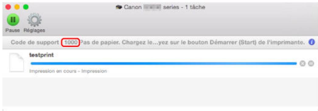 CANON G2501 - Lorsqu'un code support et un message s'affichent à l'écran : - 2