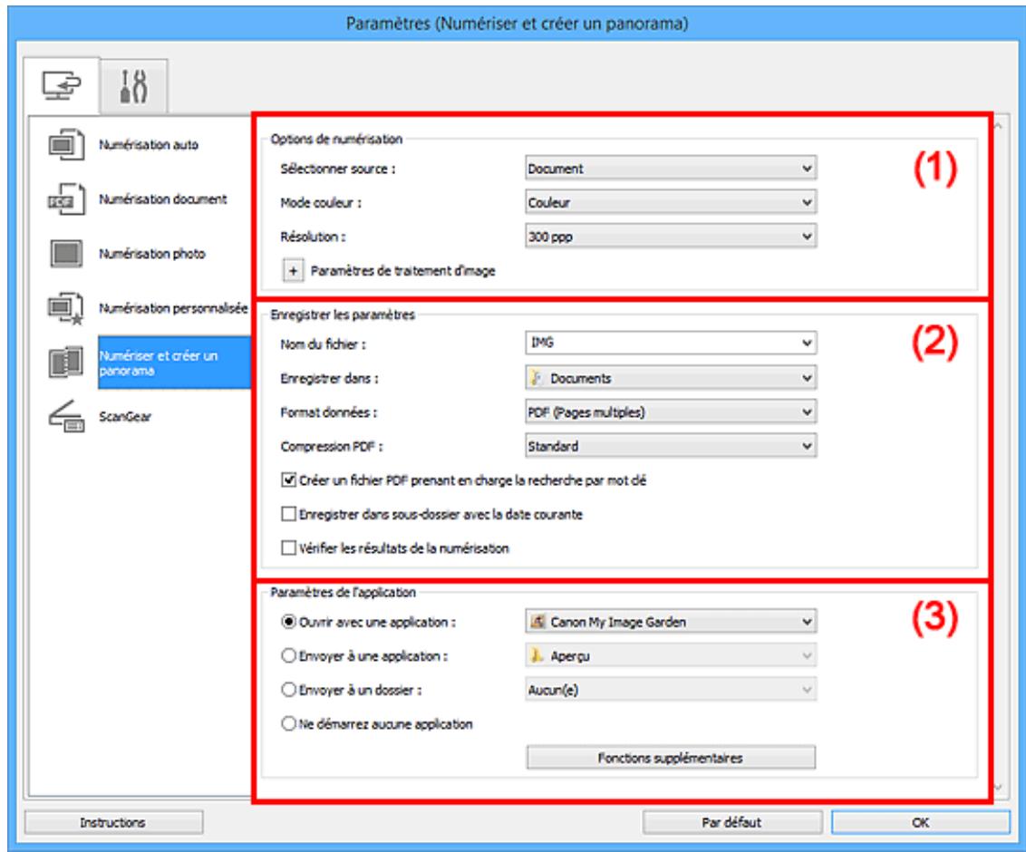 CANON G2501 - Boîte de dialogue Paramètres (Numériser et créé un panorama) - 1