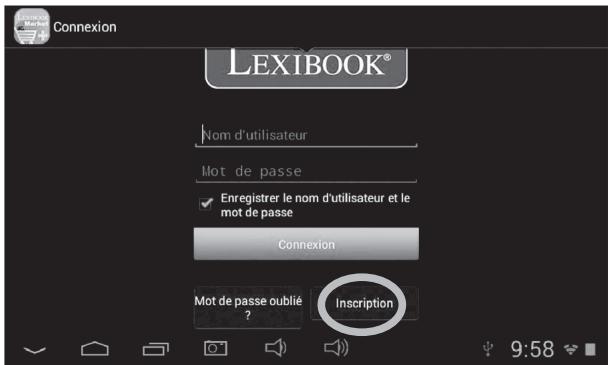 LEXIBOOK TABLET JUNIOR 2 - Clique sur le bouton « Inscription » - 1