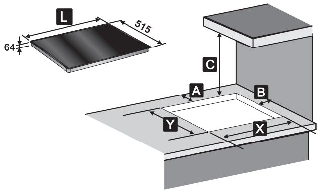 SMEG SB73 - Dimensions encastrement plans de cuisson biseautés - 1