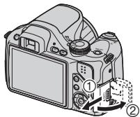 CASIO EX-FH2OBKECA - Appuyez sur [ON/OFF] pourmettre l'appareil photo hors service,puis ouvre le couvercle de logement de carte mémoire. - 1