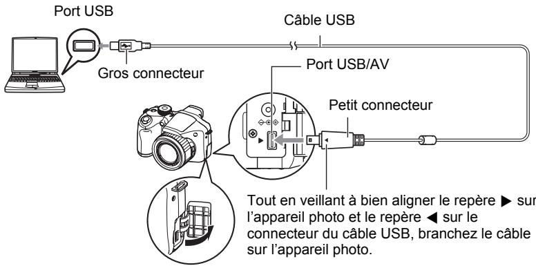 CASIO EX-FH2OBKECA - Mettez l'appareil photo hors service et utilisez le cable USB fourni avec l'appareil photo pour relier l'appareil photo à l'ordinateur. - 1