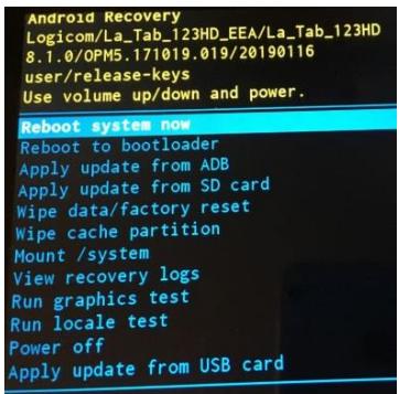 LOGICOM Tab 123 HD - Réinitialisation de l'appareil en mode "récapération": - 2
