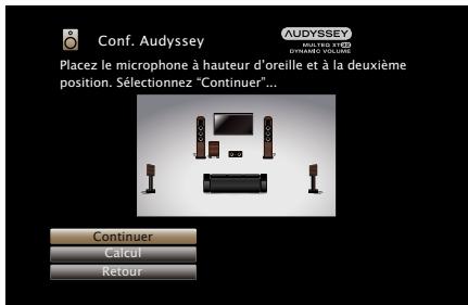 MARANTZ SR7008SG - Dispossez le microphone de mesures et de configuration à la position 2, Sélectionnez "Continuer", puis appuyez sur ENTER. - 1