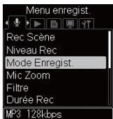 OLYMPUS DM-901 - Quand [Menu] est selectionné : - 2