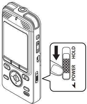 OLYMPUS DM-901 - Faites glisser le commutateur POWER/HOLD dans le sens de la flèche pendant au moins une seconde. - 1
