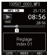 OLYMPUS DM-901 - Appuyez sur la touche F2 (INDEX) à l'endetroit où vous souhaitez ajouter une marque d'index ou une marque-temporaire. - 2