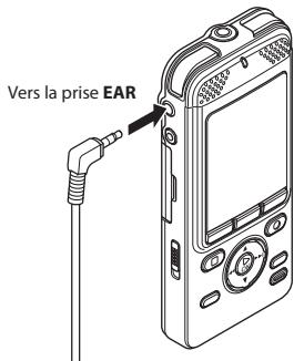 OLYMPUS DM-901 - Branchez les écouteurs sur la prise EAR de l'enregistreur vocal. - 1