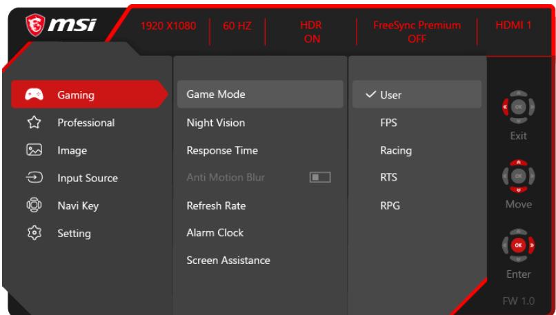 MSI MAG274R - Configuration OSD via Touche Navi - 1