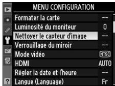 NIKON D700+24-120VR - Affichez le menu nettoyer le capteur d'image. - 2