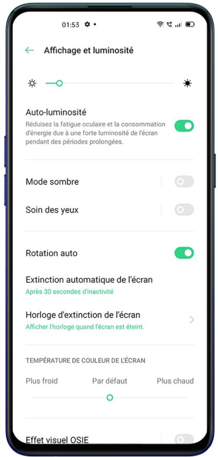 OPPO RENO 4 128GO BLEU - Régler la luminosité de l'écran automatiquement - 1