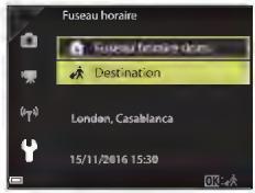 NIKON COOLPIX A90NN - Sélectionnez Fuseau horaire dom. ou Destination et appuyez sur OK. - 1