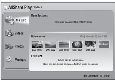 SAMSUNG HT-ES6600 - Utilisation de l'écran allshare play - 1