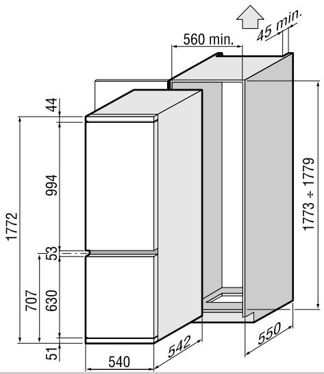 SAUTER CB25 - Positionnement de l'appareil dans l'element de cuisine - 2