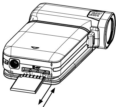 HITACHI DZ-HV574E - Insertion et retrait d'une carte SD (en option) - 1