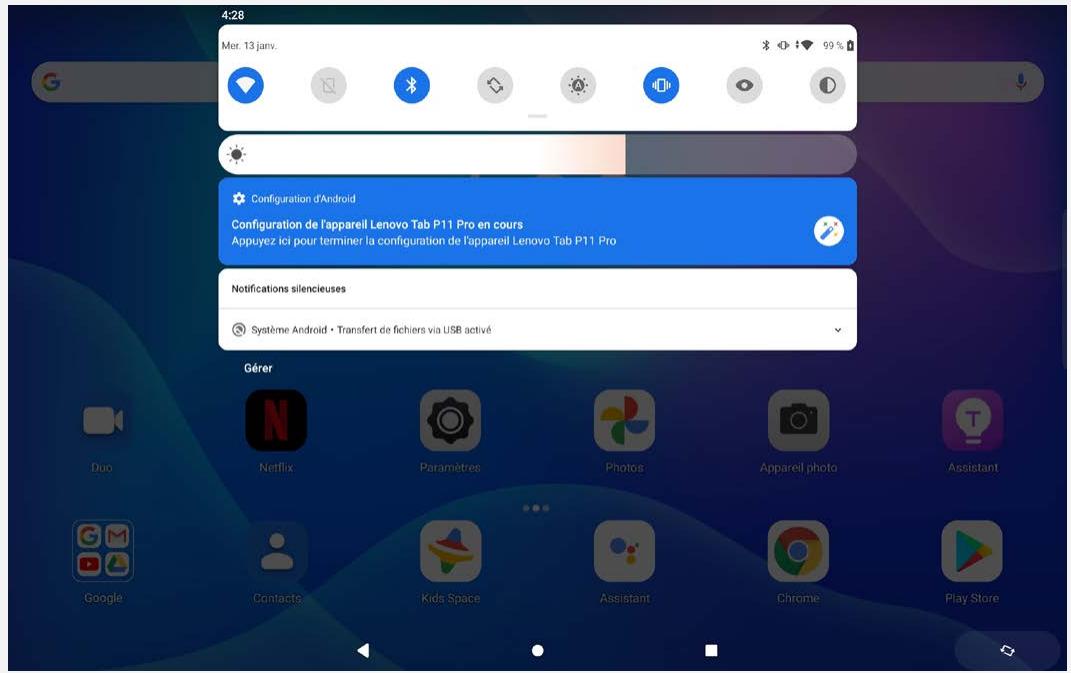 LENOVO P11ZA7TRO240FR - Notifications et paramètres rapides - 1
