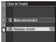 NIKON D3X - Sélectionnez [Réglages récents]. - 2