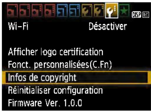 CANON EOS 4000D+18-55iiic - MENU Réglage des infos de copyright\* - 1