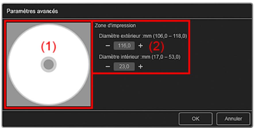 CANON MG2555C - Boîte de dialogue Paramètres avancés (Étiquette disque) - 1