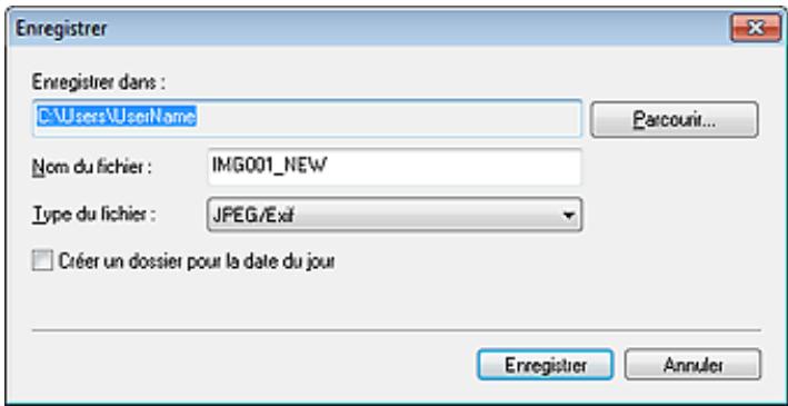 CANON MG2555C - Boîte de dialogue Enreg. (fenêtre Corriger/Améliorer les images ou Filtres spéciaux d'image) - 1