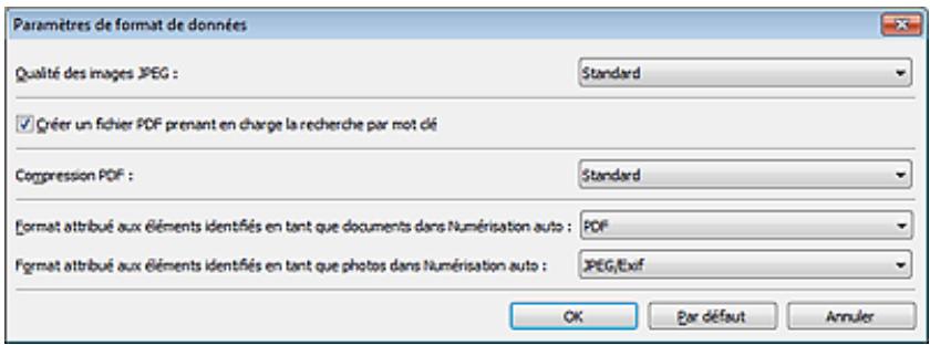 CANON MG2555C - Boîte de dialogue Paramètres de format de données - 1