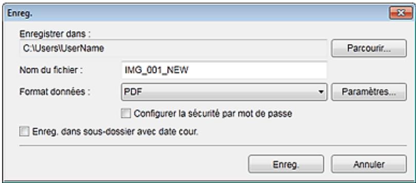CANON MG2555C - Boîte de dialogue Enreg. (vue Créer/modif. fich. PDF) - 1