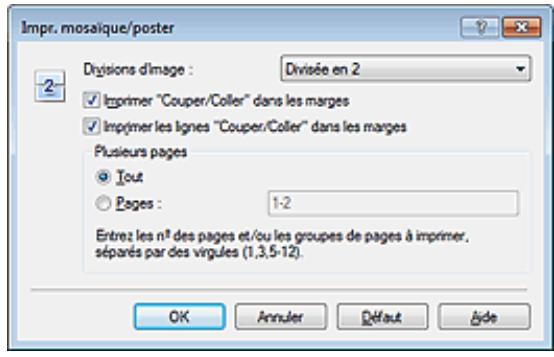 CANON MG2555C - Indiquez le nombre de divisions d'image et les pages à imprimer. - 1