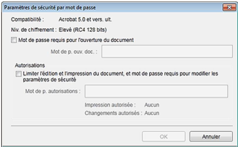CANON MG2555C - Boîte de dialogue Paramètres de sécurité par mot de passé - 1