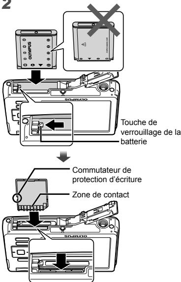 OLYMPUS FE 4030 - Insertion de la batterie et de la carte mémoire SD/SDHC (vendue séparément) - 3