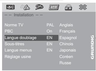 GRUNDIG GDP7700 - Sélection de la langue de doublage pour le son - 1