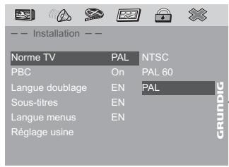 GRUNDIG GDP7700 - Réglage du système TV (norme TV) - 1