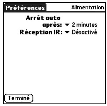 PALM Zire71 - Option Alimentation de l'écran Préférences - 1