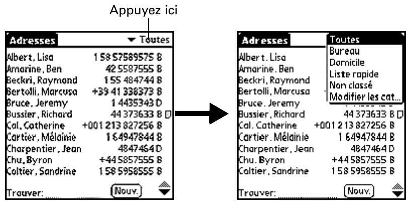 PALM Zire71 - Pour afficher une catégorie d'enregistements : - 1