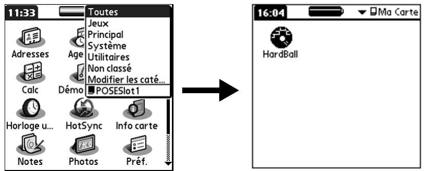 PALM Zire71 - Pour passer à une application de la carte d'extension : - 2