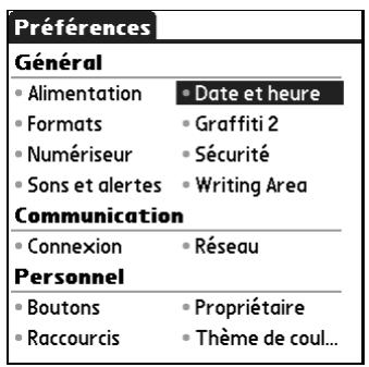 PALM Zire71 - Pour afficher les écrans des préférences relatives à la catégorie Personnel : - 2