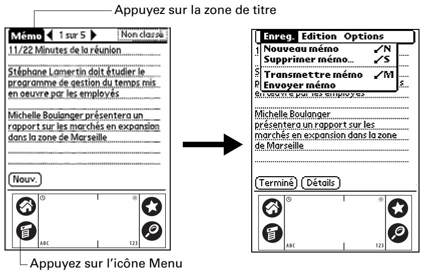 PALM Zire71 - Pour ouvrir la barre de menus : - 1