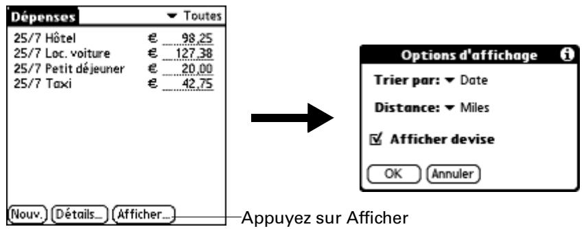 PALM Zire71 - Pour ouvrir la boîte de dialogue Options d'affichage : - 1