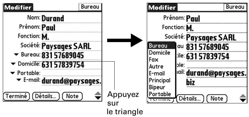 PALM Zire71 - Sélection du type des numérios de téléphone - 1
