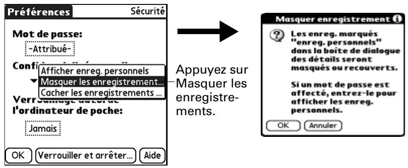PALM Zire71 - Pour masquer tous les enregistrements personnels : - 1