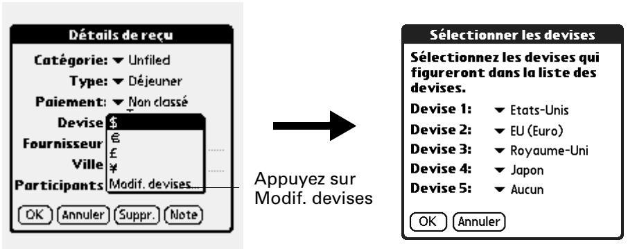 PALM Zire71 - Pour personnelier la liste de selection Devise : - 1