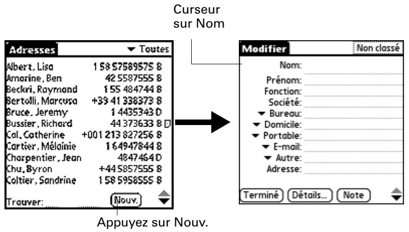 PALM Zire71 - Pour creer une nouvelle entrée dans l'application Adresses : - 1