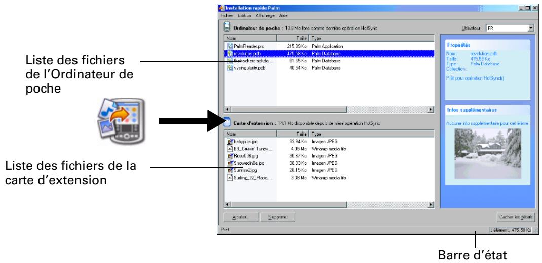 PALM Zire71 - Pour faire glisser et déposer des applications ou des fichiers dans la fenêtre Installation rapide Palm : - 1