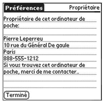 PALM Zire71 - Pour personnelier les préférences relatives au propriétaire : - 1