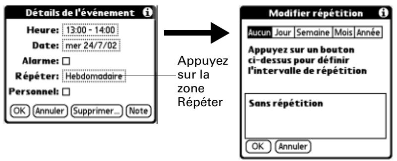 PALM Zire71 - Pour planifier un événement récurrent ou continu : - 1