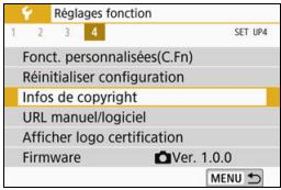 CANON 800D - MENURéglagedesinfodefcopyright - 1